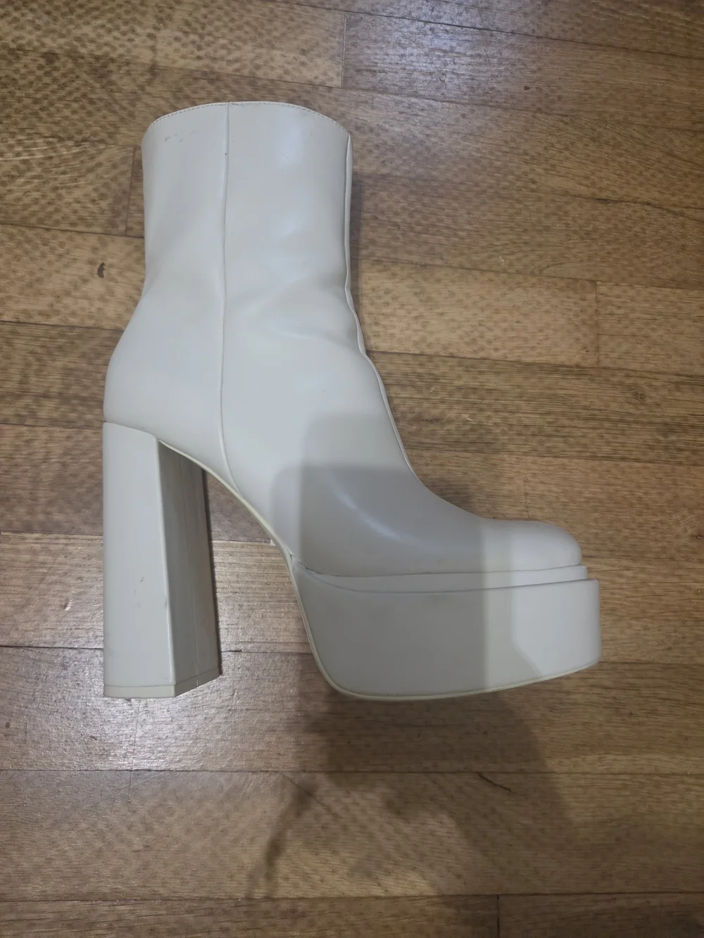 Zara White Platform Block Heel Ankle Boots